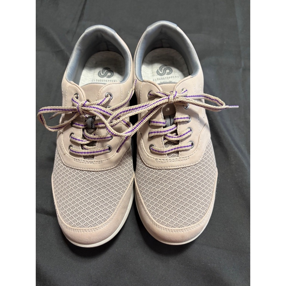 Clarks Cloudsteppers Womens 7.5 Wide Taupe Mesh Lace Up Walking Shoes